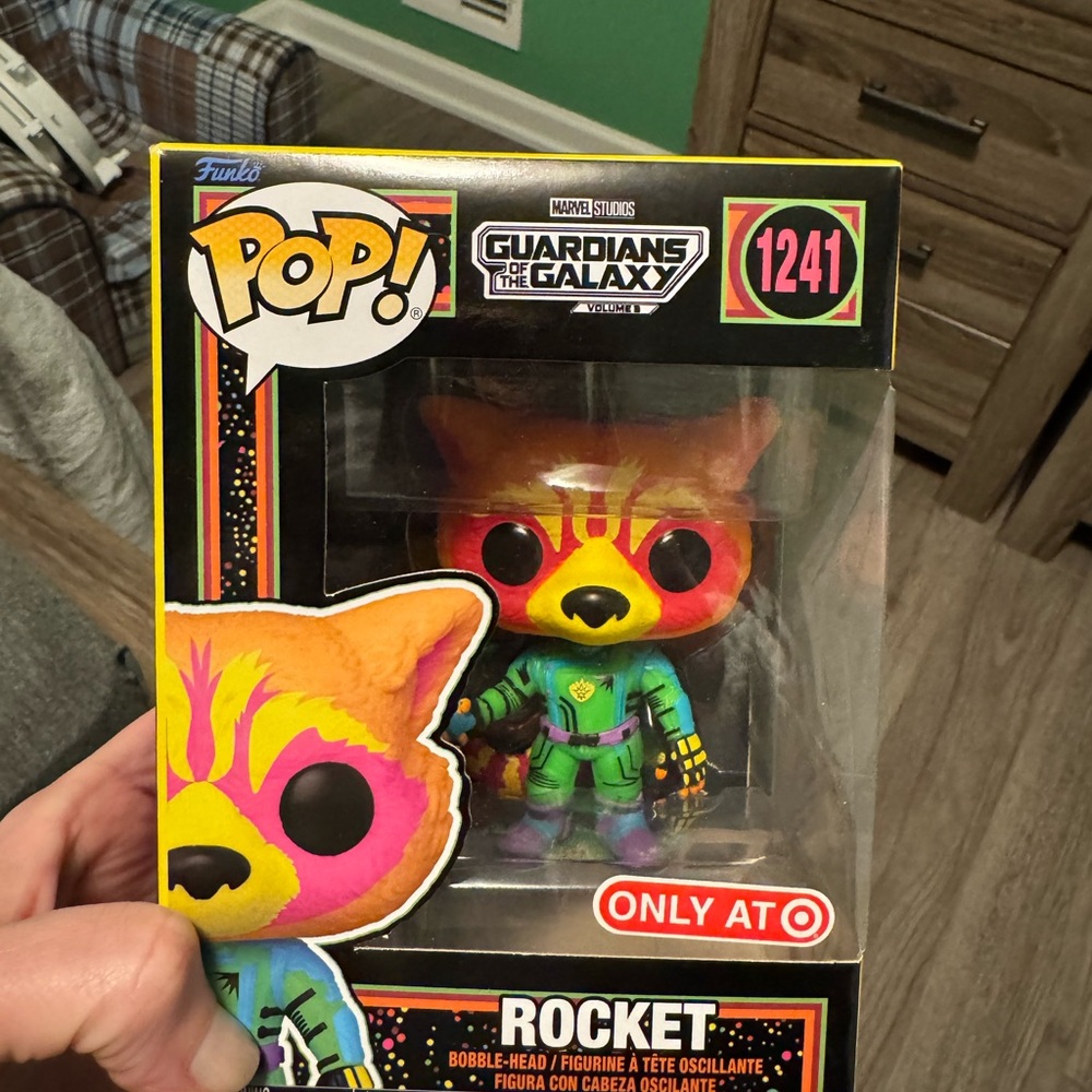 Funko Pop Rocket Figure with Pink and Orange Accents